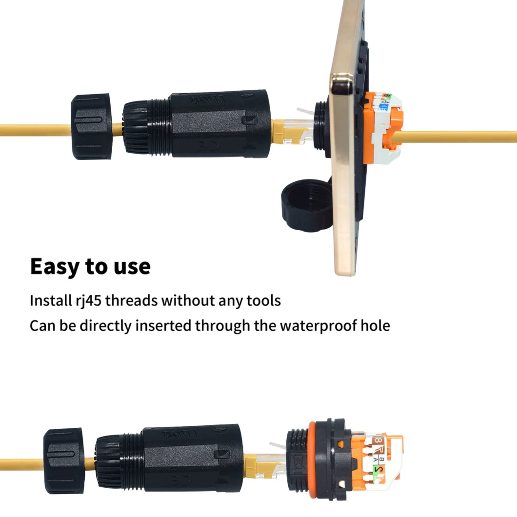 Yxy Outdoor IP68 IP67 Wire Cable Panel Mount 8pin Waterproof Connector RJ45 CAT6A Cat5e