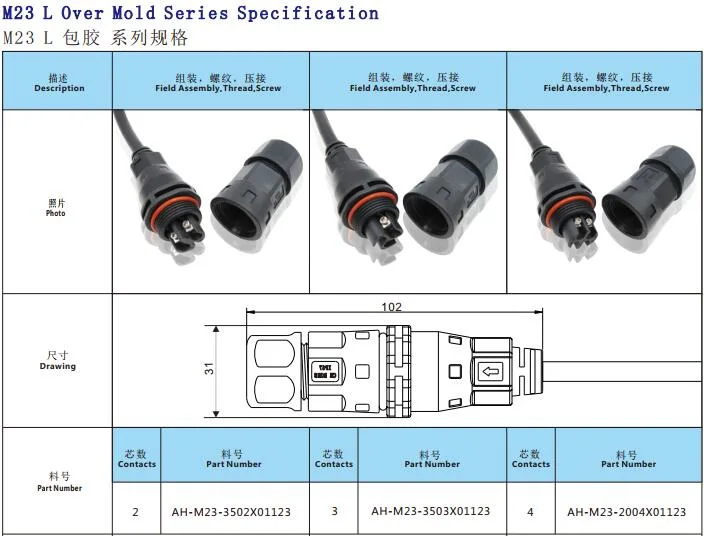 L Type Screw 2 Pin IP65 Waterproof Power Cable Connector for Street Light