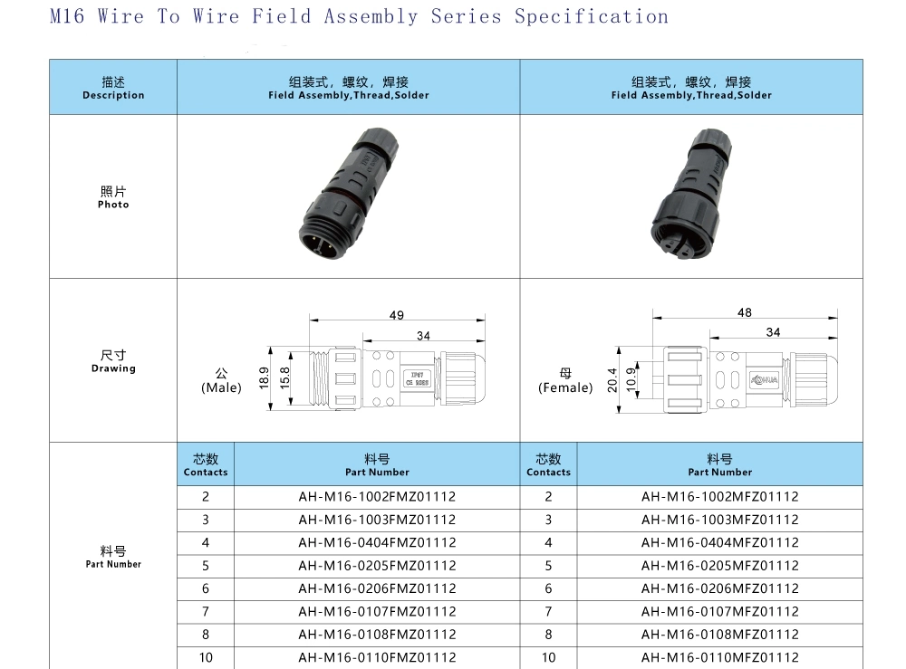 IP67/IP68 Outdoor Waterproof 2-8 Pin M16 LED Waterproof Connector for Street Lights