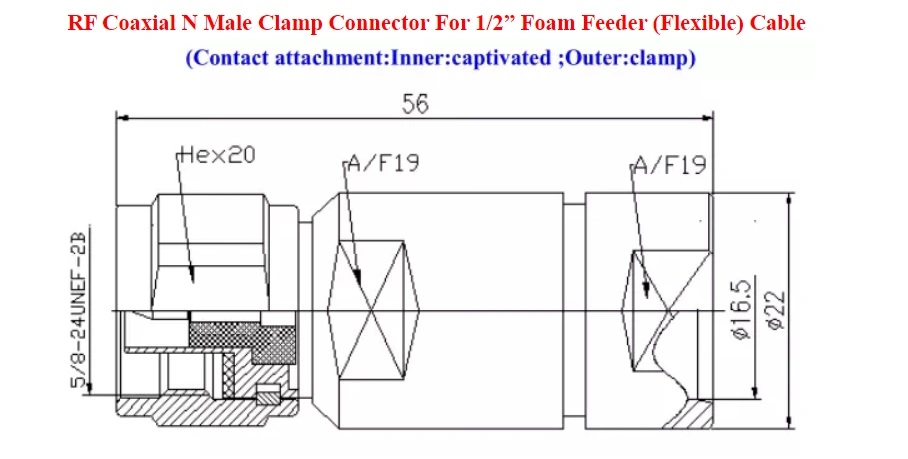 RF Coaxial N Type Plug Male Clamp Connector for 1/2′′ Foam Feeder (Flexible) Cable